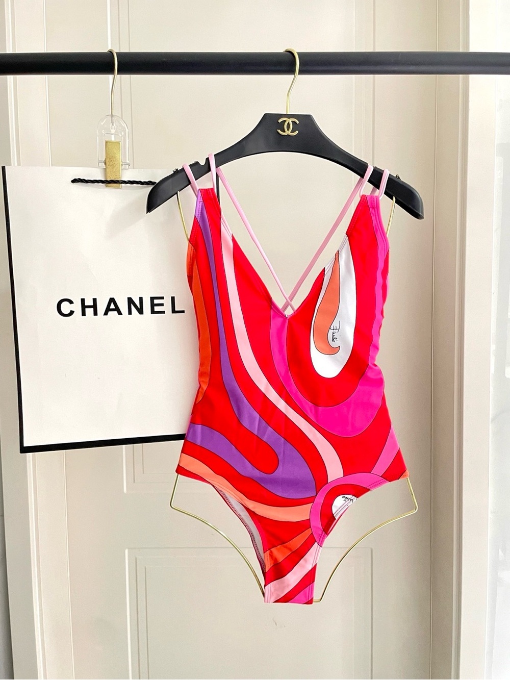 Emilio Pucci Red Pink Purple Swirl One-Piece
